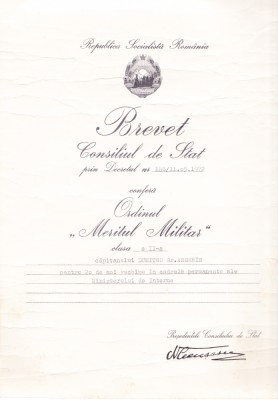 AMS# - BREVET ORDINUL MERITUL MILITAR CL. II, 1972 foto