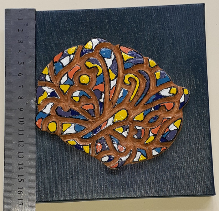 Tablou fluture samota gresie unicat canvas decor semnat artist ceramica T11