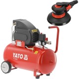 Yato YT-23305 + YT-09740 - Compresor cu ulei 1500 W 50 l 200 l/min 8 bar + Slefuitor cu excentric pneumatic 150 mm 6.3 bar 84 l/min