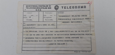PETRU GROZA. Telegrama primita in 1955 de la Generalul Leontin Salajan foto