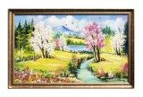 Cumpara ieftin Tablou inramat peisaj de primavara pictat manual, Colt de rai, 110x70cm ulei pe panza Constantin Feraru