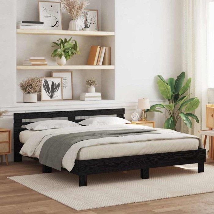 Cadru de pat Stejar negru 200 x 200 cm Lemn compozit
