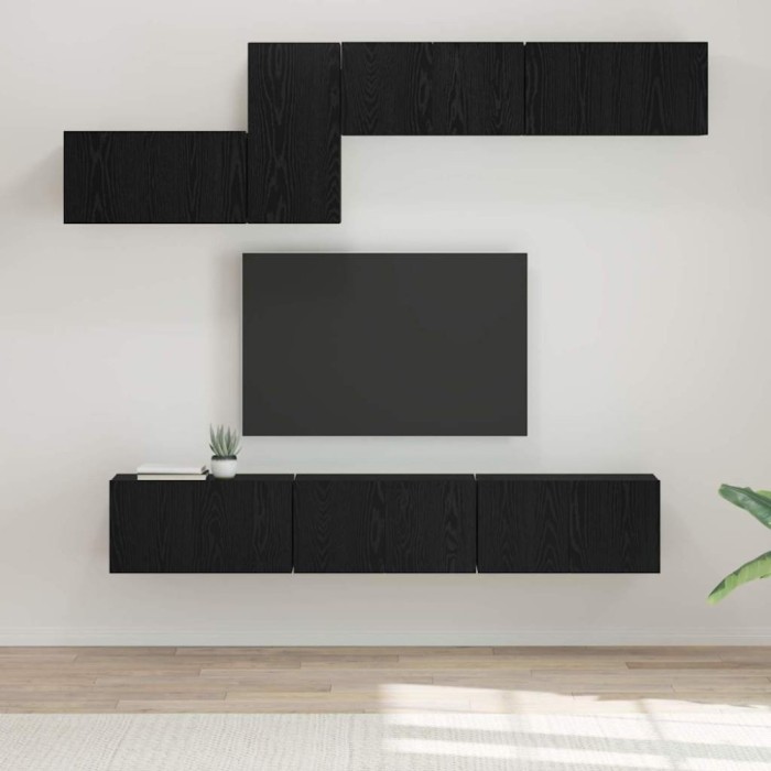 Set comodă TV 7 pcs Stejar negru 60 x 30 x 30 cm Lemn compozit