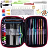 Set De Crosete Salestore.ro&reg;, 100 Buc diverse marimi, Accesorii Pentru Instrumente De Tricotat,Husa Roz de depozitare