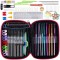 Set De Crosete Salestore.ro&reg;, 100 Buc diverse marimi, Accesorii Pentru Instrumente De Tricotat,Husa Roz de depozitare