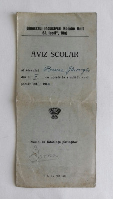 CARNET / AVIZ SCOLAR 1941 - 1942 foto