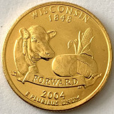 AMERICA QUARTER 1/4 DOLLAR 2004 LITERA D.(CAP DE VACA,BRANZA,PORUMB-WISCONSIN)BU, America de Nord, Cupru-Nichel