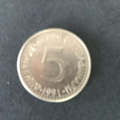Moneda de 5 dinari,veche,SFR Jugoslavija,de colecție.