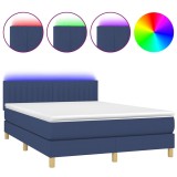 Cumpara ieftin Pat cu arcuri, saltea si LED, albastru, 140x200 cm, textil