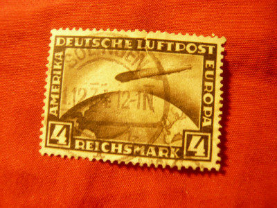 Timbru Germania 1928- Deutsches Reich - Aviatie val.4 rm stampilat , fisura sus foto