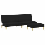 Canapea extensibila cu taburet, 2 locuri, negru, textil