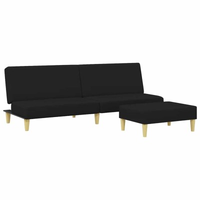 Canapea extensibila cu taburet, 2 locuri, negru, textil foto