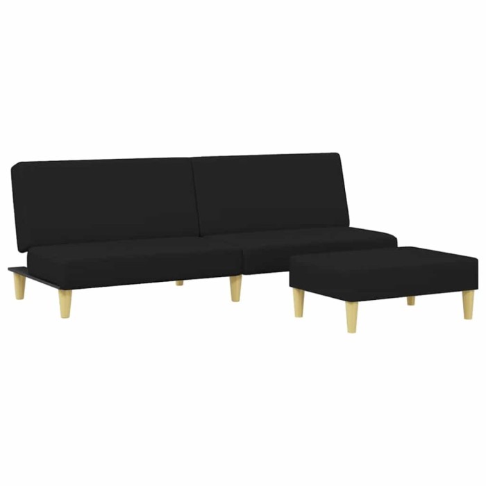 Canapea extensibila cu taburet, 2 locuri, negru, textil