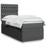 Gossi pat box spring cu saltea, gri inchis, 90x190 cm, textil