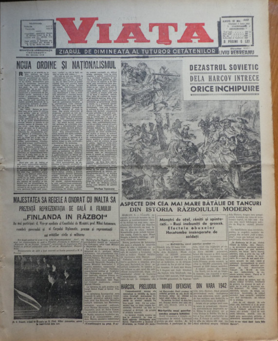 Viata, ziarul de dimineata; dir, : Rebreanu, 6 Iunie 1942, frontul din rasarit