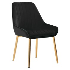 Scaun catifea neagra crom auriu Perlia 56x62x89 cm