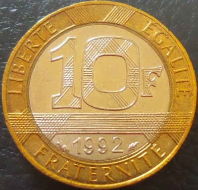 Moneda bimetal 10 FRANCI - FRANTA, anul 1992 *cod 796 foto