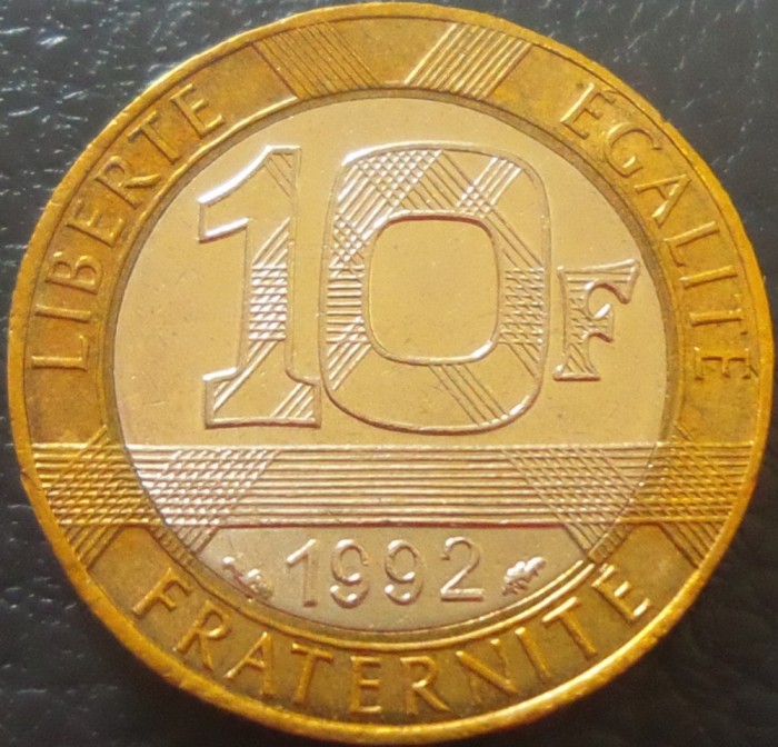 Moneda bimetal 10 FRANCI - FRANTA, anul 1992 *cod 796
