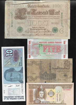 Set 5 bancnote de prin lume adunate (cele din imagini) #256 foto