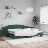 Cumpara ieftin Pat de zi cu extensie, verde &icirc;nchis, 100x200 cm, catifea