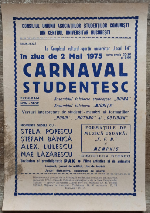 Afis de mici dimensiuni Carnaval Studentesc 1975