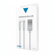 Cabluri si Adaptoare Vetter Lightning with Micro USB Dual Cable, Nylon Braided Wire, 1m
