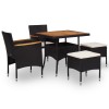 VidaXL Set mobilier de exterior 5 piese, negru, poliratan, lemn acacia 46169
