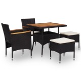 VidaXL Set mobilier de exterior 5 piese, negru, poliratan, lemn acacia 46169