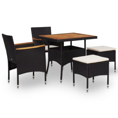 vidaXL Set mobilier de exterior 5 piese, negru, poliratan, lemn acacia 46169 foto