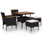 vidaXL Set mobilier de exterior 5 piese, negru, poliratan, lemn acacia 46169