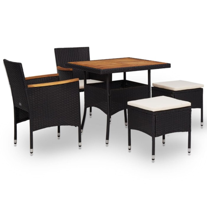 vidaXL Set mobilier de exterior 5 piese, negru, poliratan, lemn acacia 46169