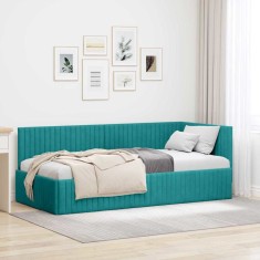 vidaXL Cadru de pat colțar cu headboard Turcoaz 90 x 200 cm Catifea 42016274
