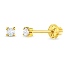 Cercei delicati din Aur 14k cu Zirconiu Cubic Montat in 6 Gherute &ndash; Inchidere Sigura cu Surub