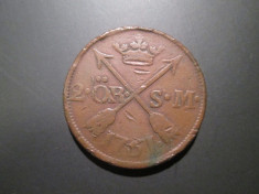 Suedia _ 2 ore _ 1761 _ Adolf Frederick _ moneda rara din cupru foto