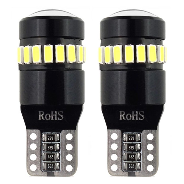 Bec de pozitie tip LED Canbus, T10 W2.1x9.5 W5W, 12V-24V, 18 SMD 3014 + 1SMD, culoare alb, AMIO, set 2 buc
