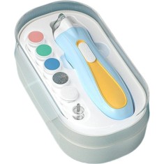 Pila Electrica, pentru Copii si Bebelusi, din ABS, 6 Accesorii, cu Lumina LED, 9.5 x 6 x 17 cm, Albastru/Portocaliu