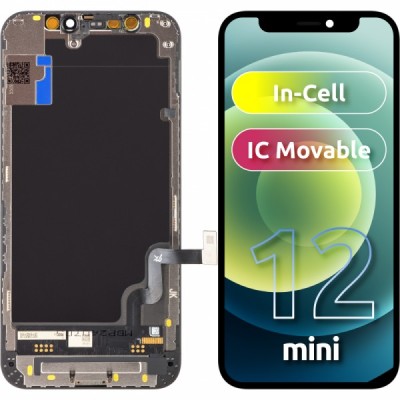 Display cu Touchscreen JK pentru Apple iPhone 12 mini, cu Rama, Versiune LCD In-Cell IC Movable, Negru foto