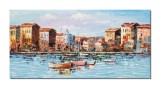 Cumpara ieftin Tablou pictat manual living, dormitor, Veliere in port, 120x60cm ulei pe panza in cutit efect 3D, gata de expus pe perete
