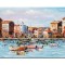Tablou pictat manual living, dormitor, Veliere in port, 120x60cm ulei pe panza
