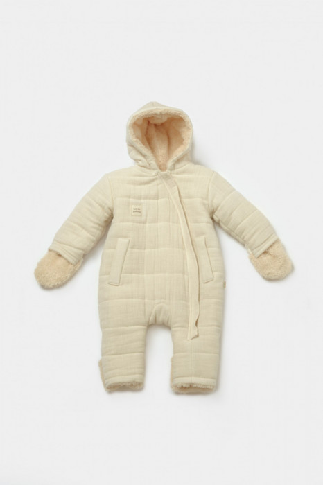 Salopeta de iarna pentru bebelusi, Winter muselin, 100% bumbac - Stone, BabyCosy (Marime: 3-6 Luni)