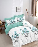 Cumpara ieftin Lenjerie de pat pentru o persoana cu husa elastic pat si 2 fete perna patrata, Lindell, bumbac mercerizat, multicolor