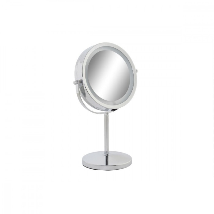 Oglinda cu efect de zoom si LED, DKD Home Decor, Metal, 21.5 x 13.5 x 32.5 cm, Argintiu