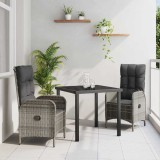 VidaXL Set de masă pentru grădină cu pernă 3 pcs Gri Rattan poli