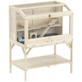 PawHut Cușcă pentru hamster, 2 nivele, cușcă pentru animale mici cu compartiment de depozitare, accesorii, 84 x 53 x 110 cm, lemn natural | Aosom Roma