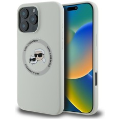Husa Karl Lagerfeld iPhone 16 Pro Max Silicone MagSafe, Karl&amp;amp;Choupette Head, bej, KLHMP16XSKCHTCE foto