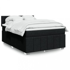 vidaXL Pat box spring cu saltea, negru, 140x190 cm, textil 3287058