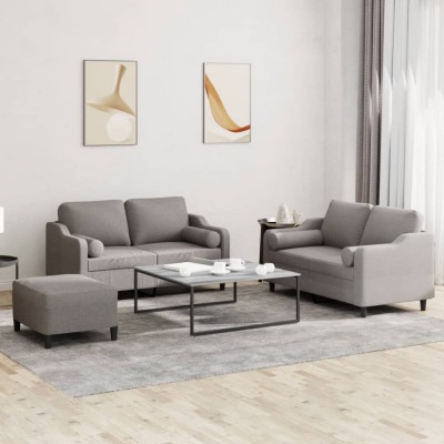 vidaXL Set de canapele cu perne, 3 piese, gri taupe, textil 3201833 foto