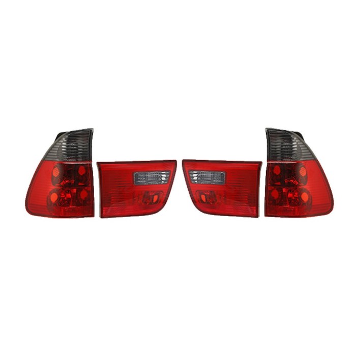 Set lampa spate tuning BMW X5 (E53), 01.1999-10.2006, partea stanga+dreapta, rosu-alb-fumuriu, transparent, cu lampile interioare, cu suport becuri,T