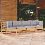vidaXL Set mobilier de grădină cu perne, 4 piese, gri, lemn masiv pin