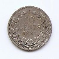 Olanda 10 Cents 1881 - Willem III, Argint 1.4 g/640, 15 mm KM-80